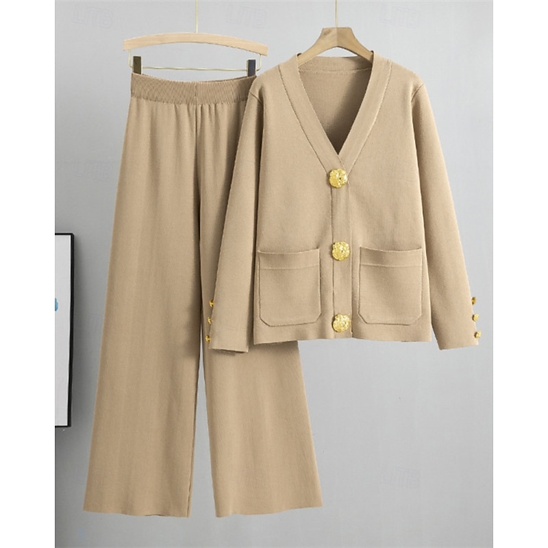 Women's Sweater Cardigan Sweater Co-ords Streetwear Casual Solid Color V Neck Pocket Buttons Knitted Long Sleeve Regular Tops Knit Daily Holiday Going out Wine Red Black Fall Winter