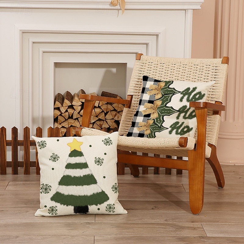 Hot Christmas Pillow Covers Set, Linen Printed Decorative Cushions, Indoor Holiday Party Throw Pillows for Sofa & Home Decor4