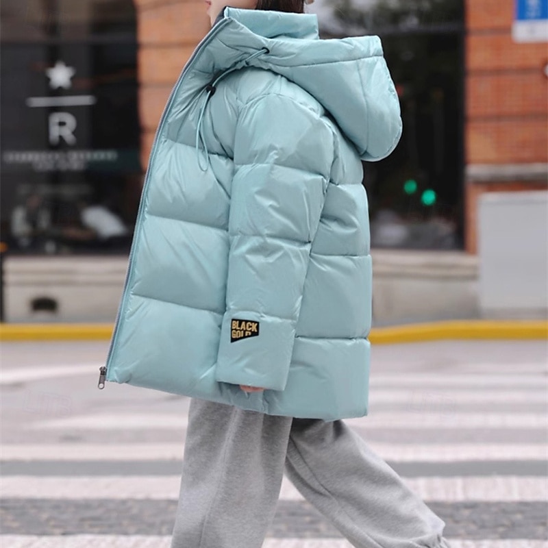 Kids Girls' Down Jacket Outdoor Jacket Puffer Jacket Solid Color Fashion Keep Warm Windproof Outdoor Coat Outerwear 4-12 Years Fall Black Pink Blue2