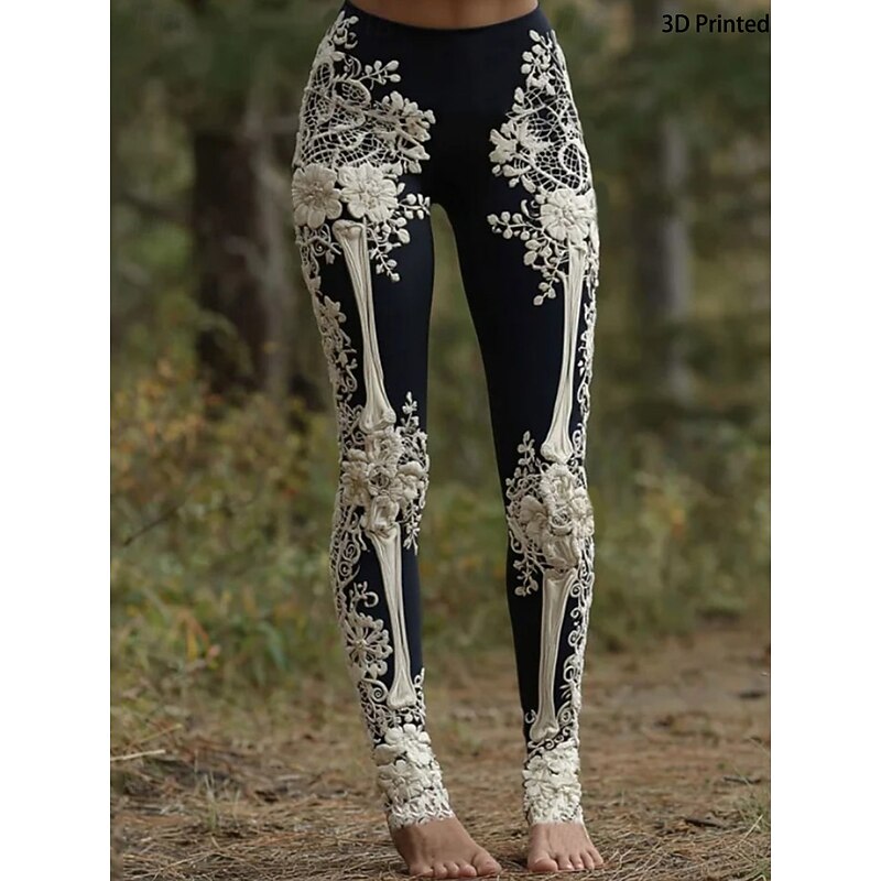 Women's Leggings Vacation Vintage Fashion Full Length High WaistPantsHalloween Graphic Skull Halloween Printing Soft Breathable Stretchy Formal Vacation Street White / Pink Black Pink Orange Spring2