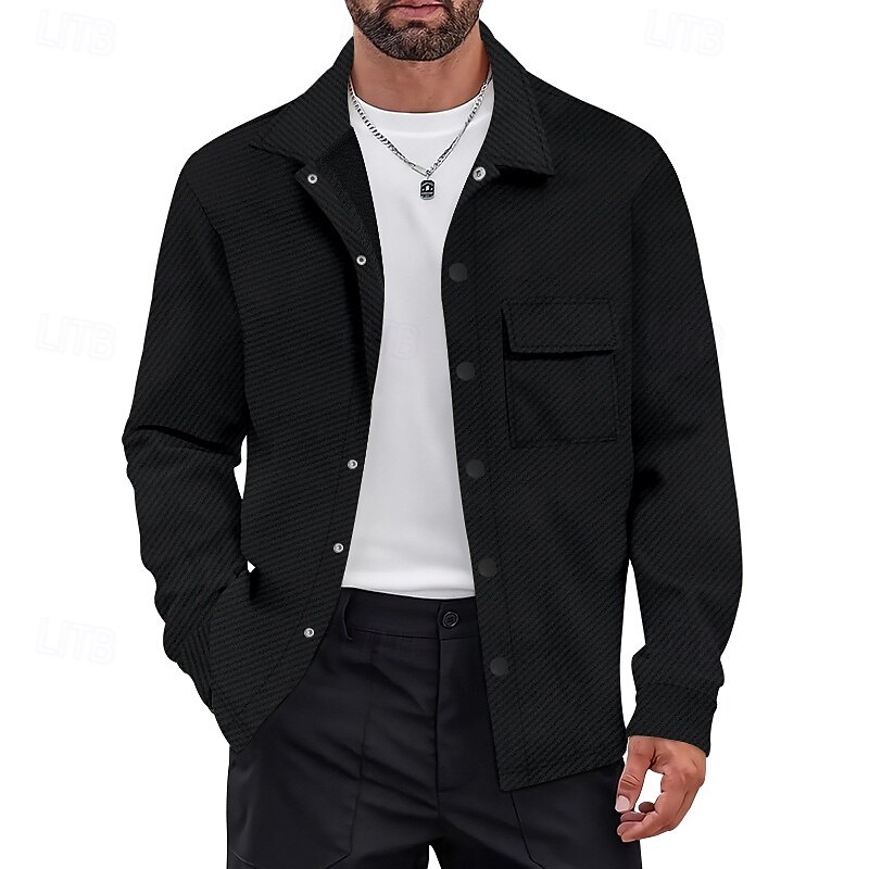 Men's Lightweight Jacket Cargo Jacket Casual Jacket Vacation Daily Breathable Jacquard Pocket Spring Fall Plain Fashion Classic Lapel Regular Black White Khaki Light Grey Dark Gray Jacket2