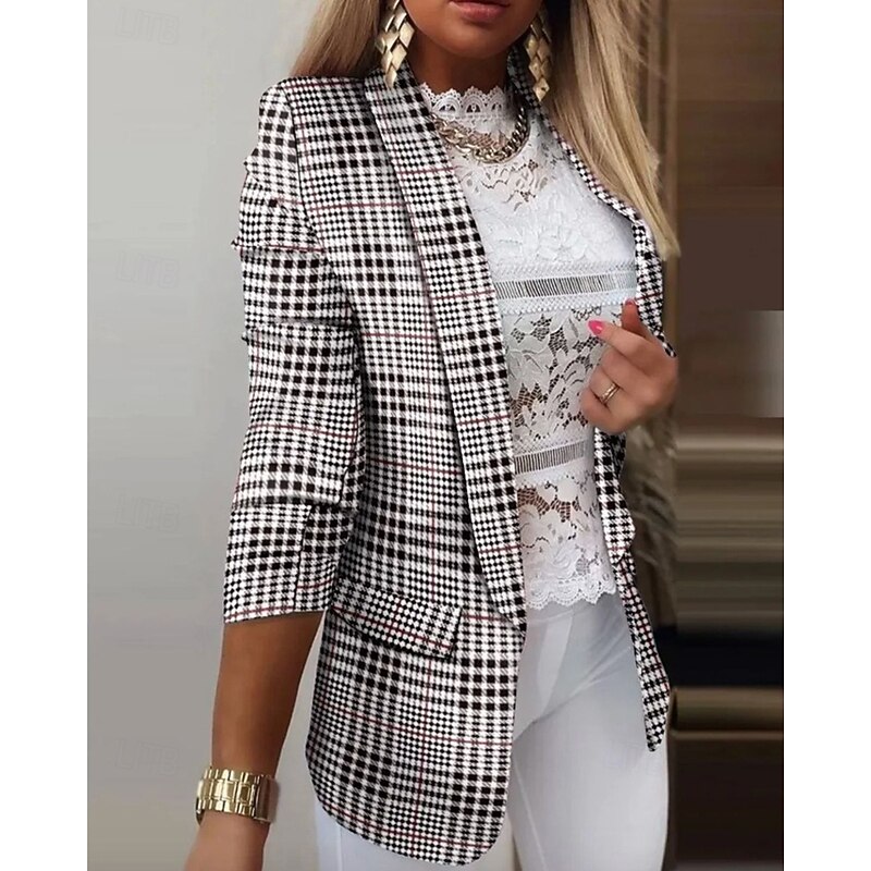 Women's Blazer Comfortable Print Elegant Fashion Outdoor Geometric Going out Casual Daily Weekend Cardigan Regular Lapel Regular Fit Long Sleeve Outerwear White Pink Navy Blue Spring Fall4