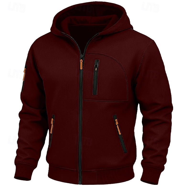 Men's Hoodie Full Zip Hoodie Fleece Hoodie Tactical Hoodie Black White Army Green Burgundy Navy Blue Hooded Plain Textured Sports & Outdoor Casual Daily Streetwear Cool Sportswear Fall Spring &  Fall3