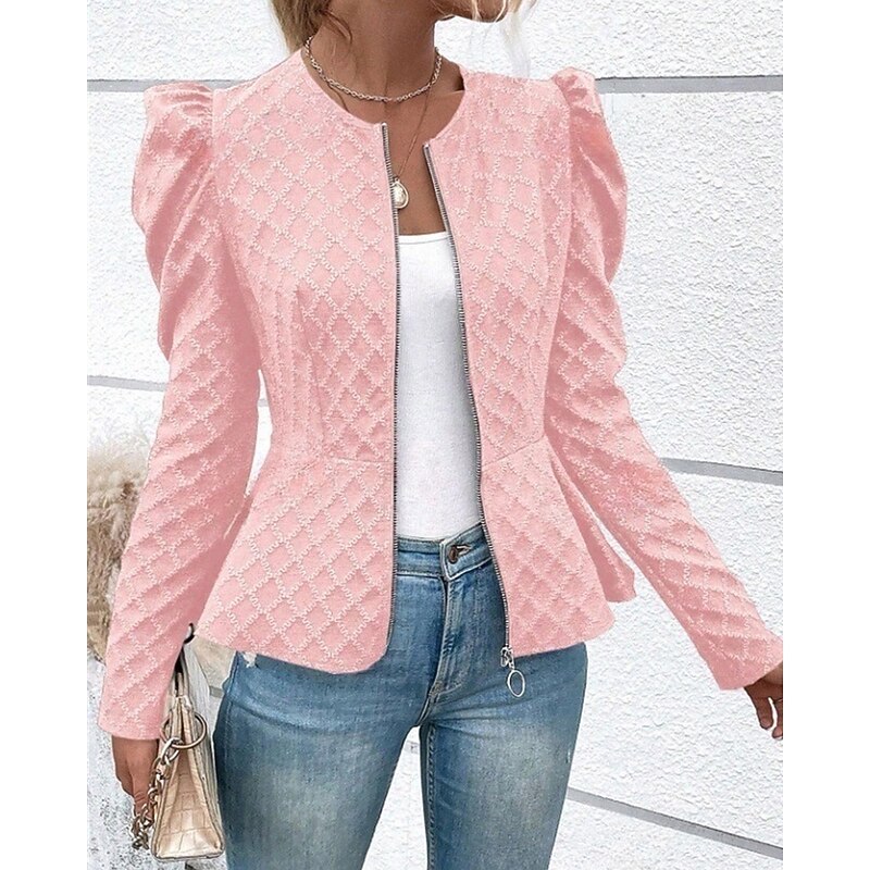 Women's Casual Jacket Comfortable Zipper Pocket Fashion Daily Plain Outdoor Casual Daily Zipper Regular Crewneck Regular Fit Long Sleeve Outerwear Black Pink Spring Fall2