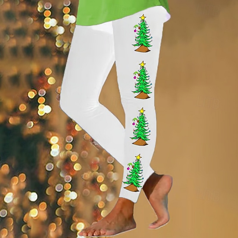 Women's Leggings Vacation Vintage Fashion Ankle-Length High WaistPantsUgly Christmas Graphic Christmas Printing Thermal Warm Soft Breathable Stretchy Formal Outdoor Vacation Black White Green Spring2