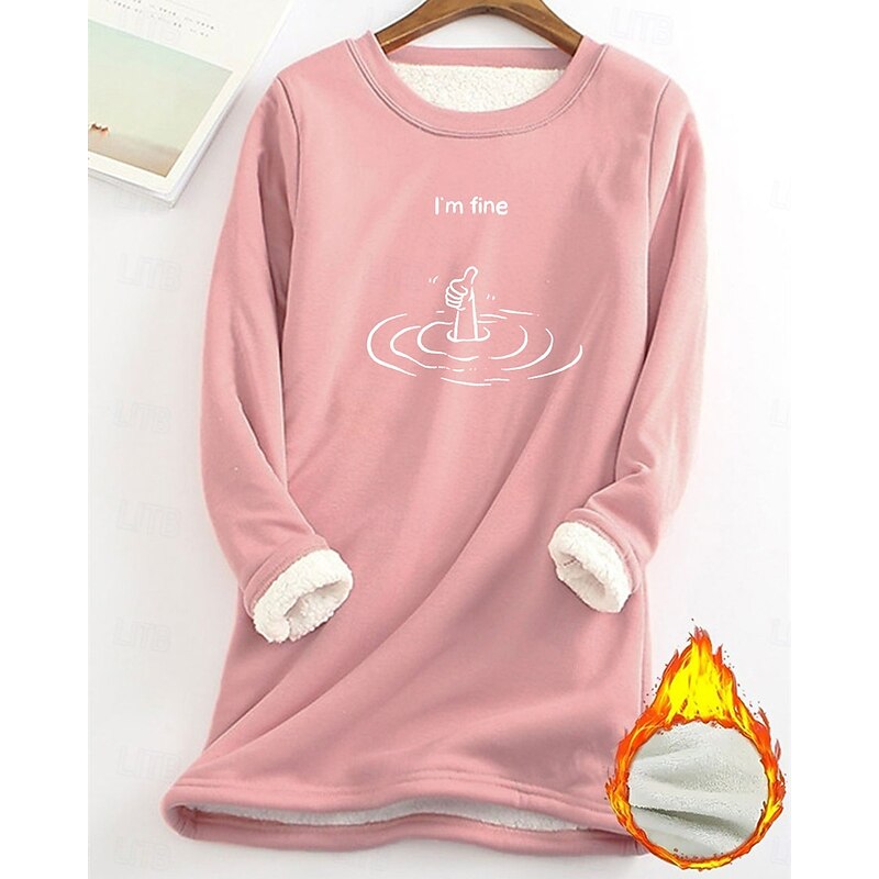 Women's Pullover Sweatshirt Graphic Fashion Basic Casual Long Sleeve Crew Neck Long Tops Street Dailywear Casual Print Fleece Lined Black Pink Dark Pink Blue Fall Winter