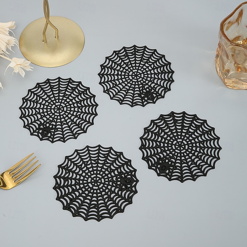 12pcs Halloween Coasters Halloween Style Dining Table Decorations Anti Slip And Heat-Insulating Hollow Out Placemats Ins Style Western Style Placemats Wholesale