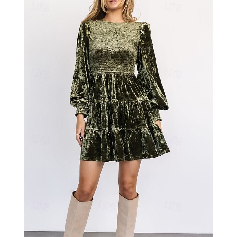 Women's Mini Dress Velvet Dress Cocktail Dress Peplum Dresses Elegant Fashion Modern Party Evening Party Date Regular Fit Plain Long Sleeve Crew Neck Black Wine Army Green Brown Fall Winter Autumn2