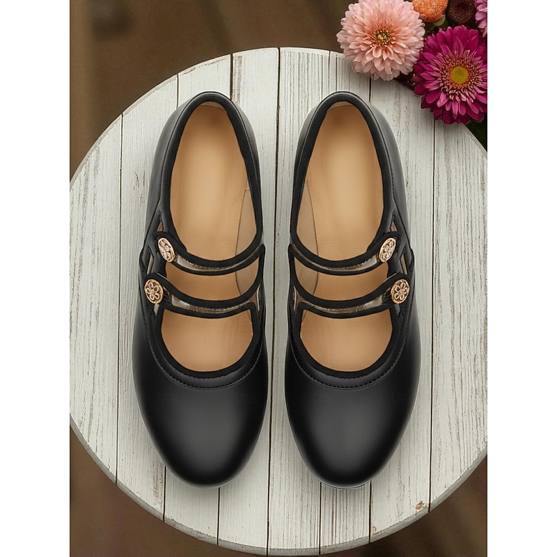 Women's Black 1920s Vintage Heels – Faux Leather Retro Cutout Pumps with Button Detail for Formal Events and Gatsby Party3