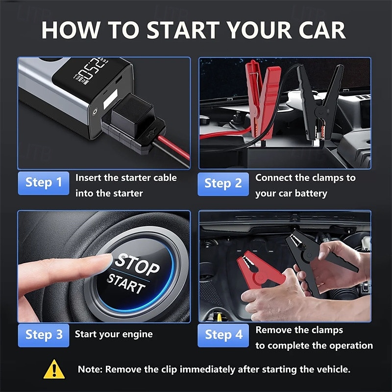 4 In 1 10000mAh Car Jump Starter PowerBank 150PSI Air Pump 12V Battery Booster for 10.0L Gasoline and 8.0L Diesel Engines3