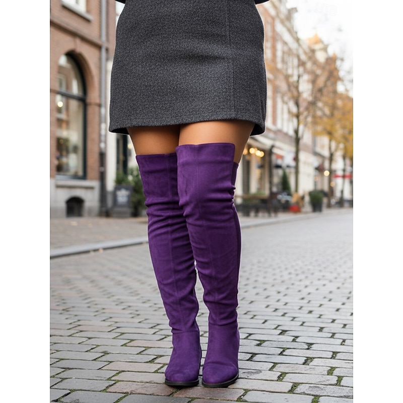 Vibrant Purple Suede Over - the - Knee Boots for Women - Stylish & Comfortable