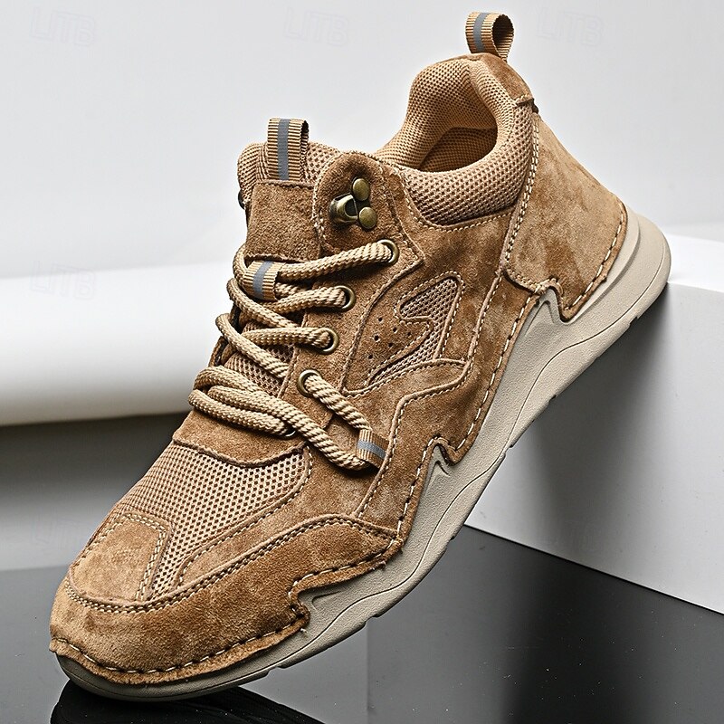 Men's Light Brown Suede Sneakers with Stylish Accent and Breathable Material, Ideal for Active Lifestyles, Walking and Casual Gatherings