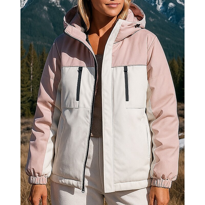 Women's Hiking Jacket Puffer Jacket Thermal Jacket Outdoor Thermal Warm Hiking Outfits Hiking Clothes Winter Autumn / Fall Top Fishing Camping / Hiking / Caving Running Patchwork Black White Pink2