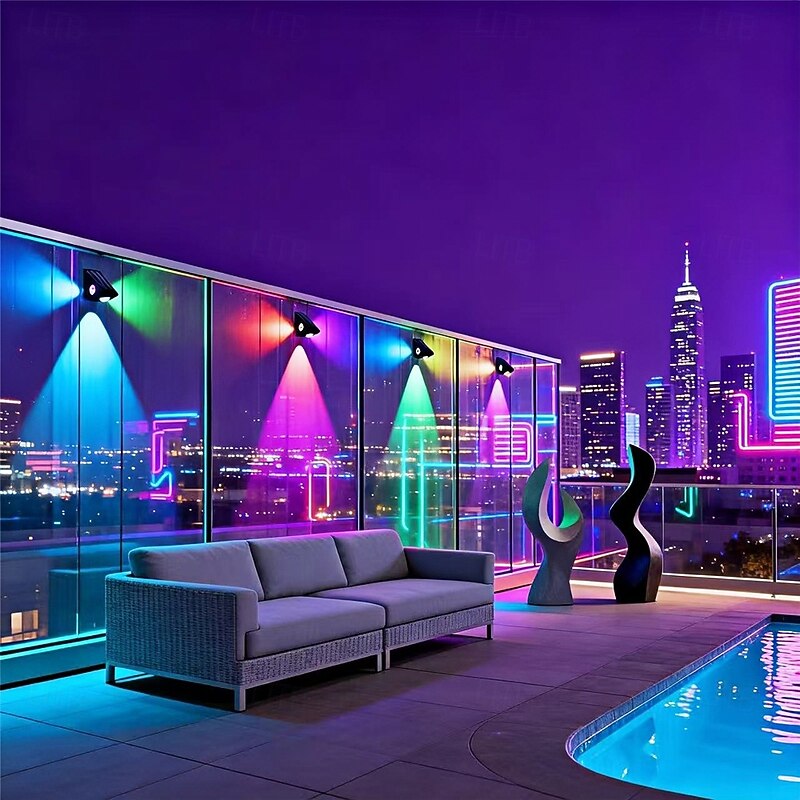 Led Solar Powered Lighting For Garden Walls Outdoor Courtyard Wall Lights Waterproof Spotlights Burst Lights And Wall Cleaning Lights  1PC2