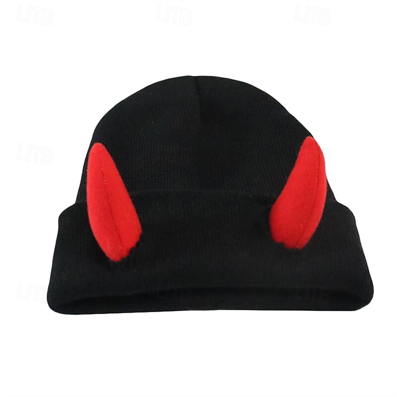 Men's Unisex Beanie Hat Winter Hats Beanies Skull Cap Knit Hat Black Red Polyester Knitted Cozy Daily Wear Going out Devil Warm2