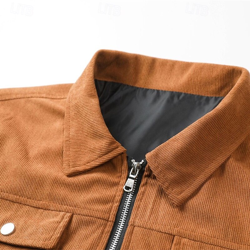 Men's Lightweight Jacket Corduroy Jacket Casual Jacket Vacation Daily Wearproof Breathable Pocket Spring Fall Plain Fashion Classic Lapel Regular Black Coffee Jacket3