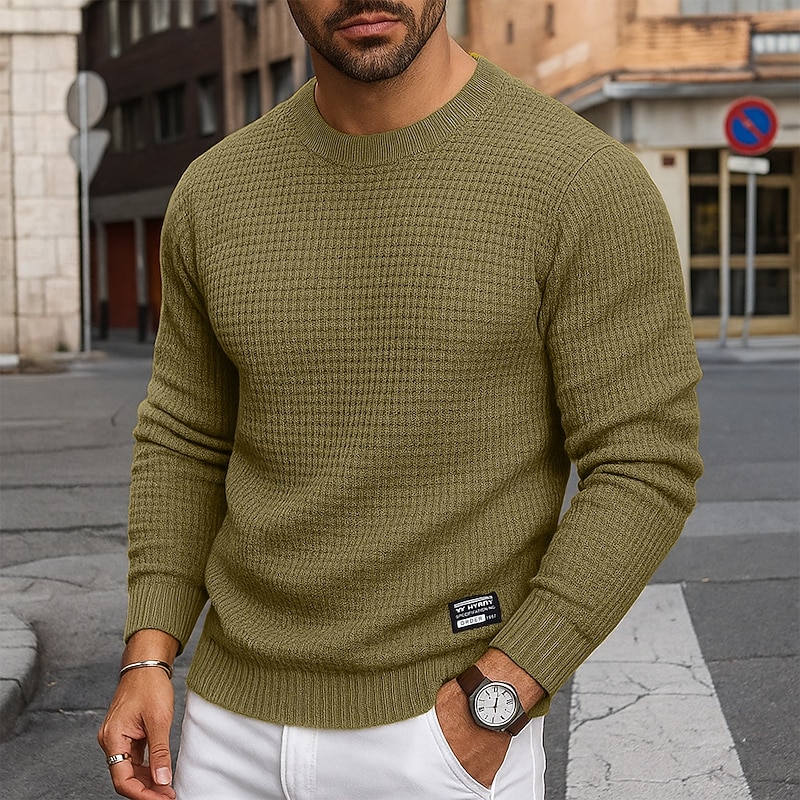 Men's Pullover Sweater Jumper Ribbed Knit Regular Tops Knitted Slim Fit Plain Crew Neck Knitwear Modern Contemporary Casual Daily Wear Clothing Apparel Fall Winter Black White M L XL4