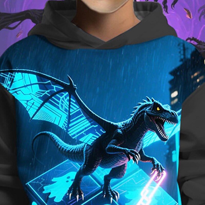 Halloween Boys' 3D Dinosaur Ghost Hoodie Long Sleeve Spring Fall Fashion Streetwear Kids 4-12 Years Hooded Outdoor Casual Daily Regular Fit2