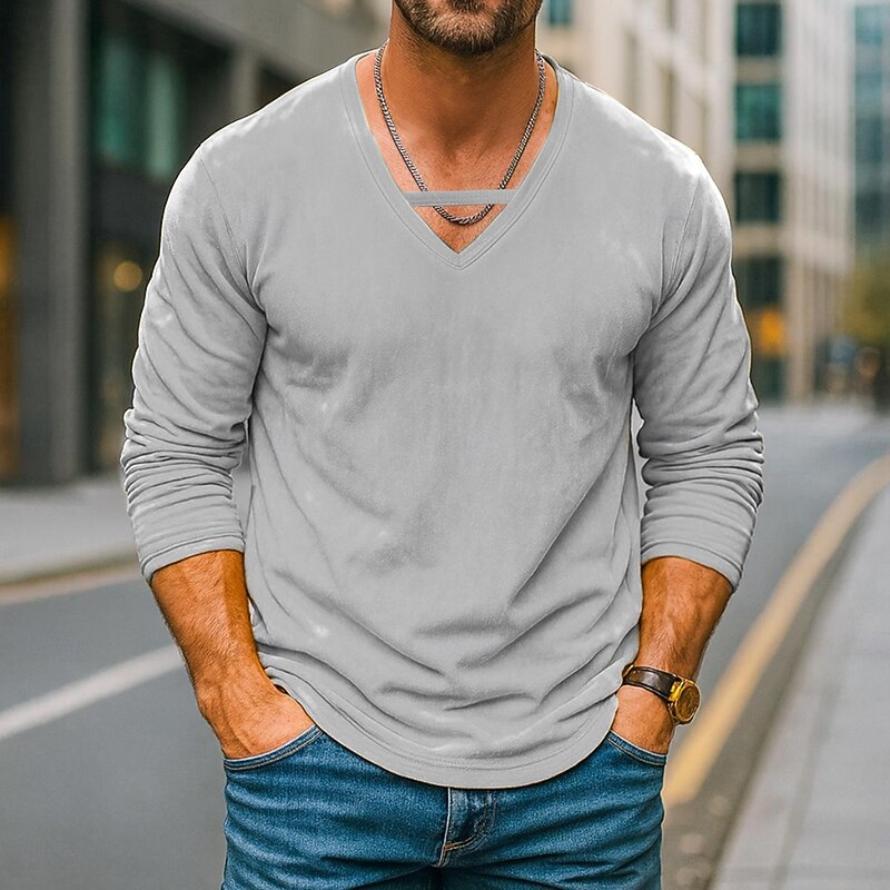 Men's T Shirt Long Sleeve V Neck Fall Winter Palm Tree Elegant Warm Vacation V Neck Training Outdoor Home Lake blue Yellow Purple Top Tee for Men2