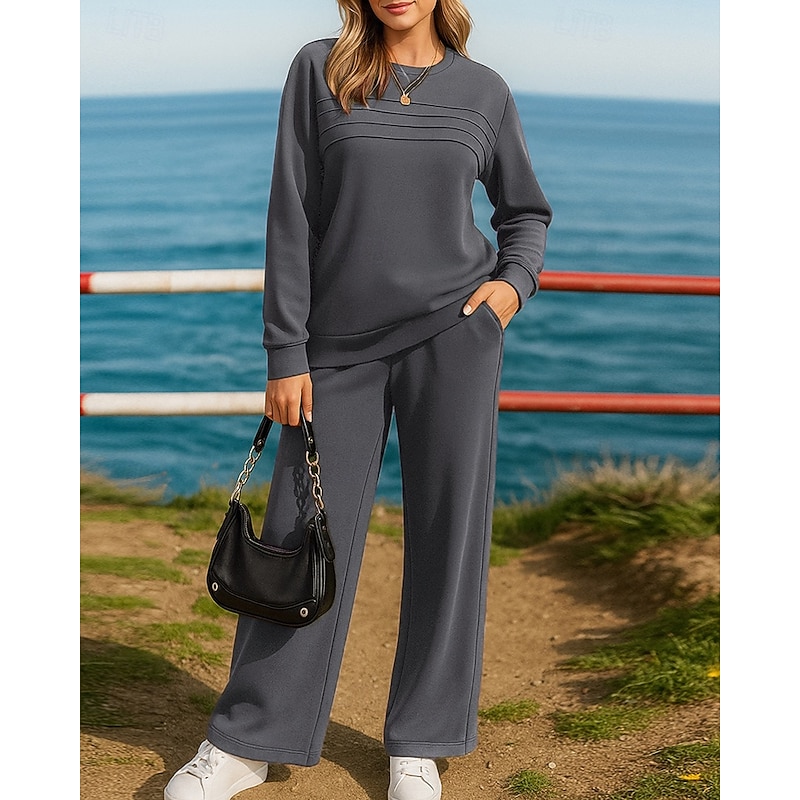 Women's Pullover Sweatsuit Sets 2 Piece Tracksuit Lounge Outfits  Baggy with Pocket Solid Colored Clothing Suit Fall Black Blue Hiking Vocation Outdoor Long Sleeve Sport Activewear Micro-elastic4