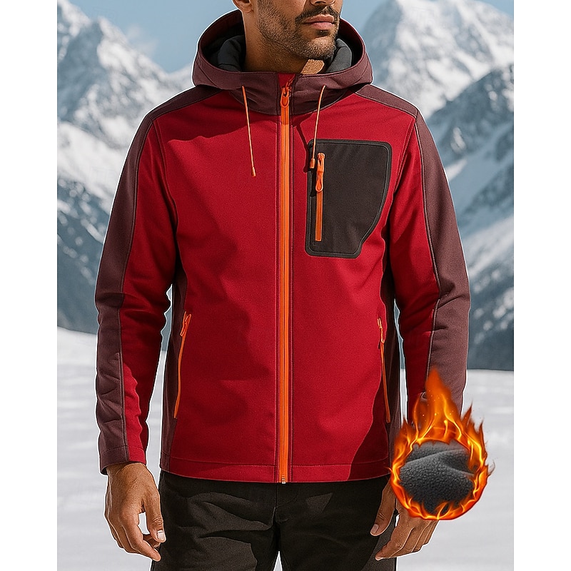 Men's Hiking Jacket Hiking Fleece Jacket Winter Outdoor Patchwork Thermal Warm Waterproof Windproof Fleece Jackets Hunting Climbing Camping / Hiking / Caving Black Red Navy Blue Royal Blue Grey4