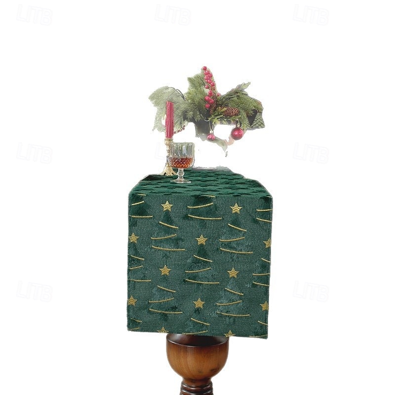 Plush Embroidered Green Christmas Table Runner, Bed Scarf, Festive Holiday Tablecloth, Decorative Cover for Dining Table4