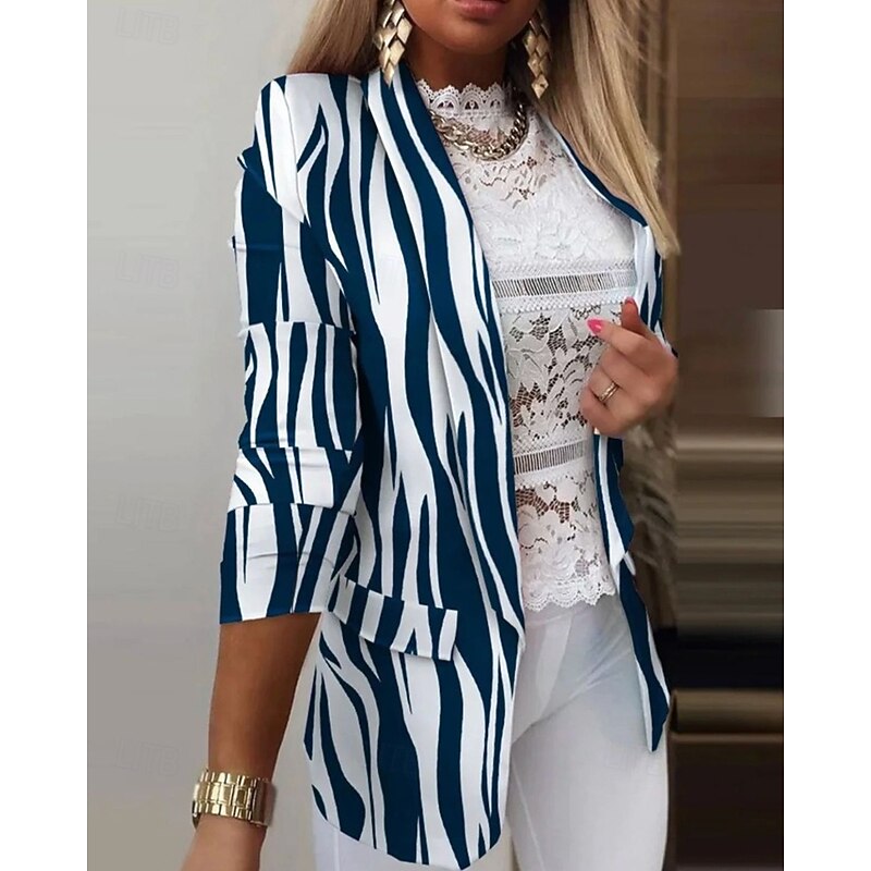 Women's Blazer Comfortable Print Elegant Fashion Outdoor Geometric Going out Casual Daily Weekend Cardigan Regular Lapel Regular Fit Long Sleeve Outerwear White Pink Navy Blue Spring Fall2