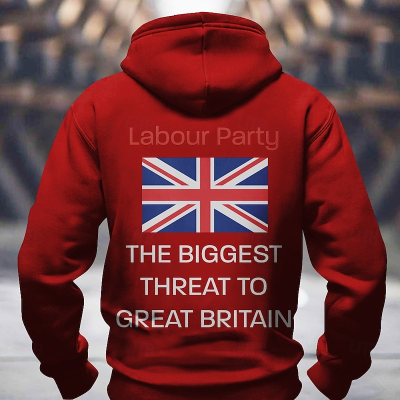 Men's Flag UK Backprint Hoodie Sweatshirt Sports Fashion Crew Neck Outdoor Office Streetwear Black Red Drawstring 3D Fall Winter Designer2