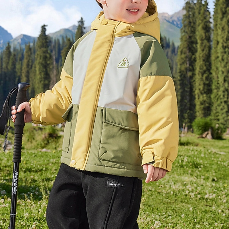 Kids Boys' Hiking Jacket Outdoor Jacket Outerwear Color Block Long Sleeve Zipper Pocket Comfort Waterproof Windproof Coat Outdoor Fashion Daily Apple Green Yellow Purple Spring Fall 4 years+3