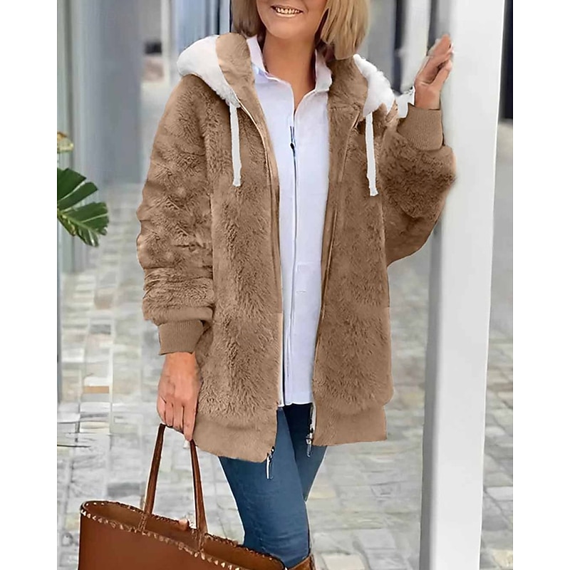 Women's Pullover Hoodie Sweatshirt Zip Up Hoodies Plain Warm Streetwear Casual Long Sleeve Hooded Regular Tops Street Dailywear Zip Up Black White Red Blue Khaki Fall Winter