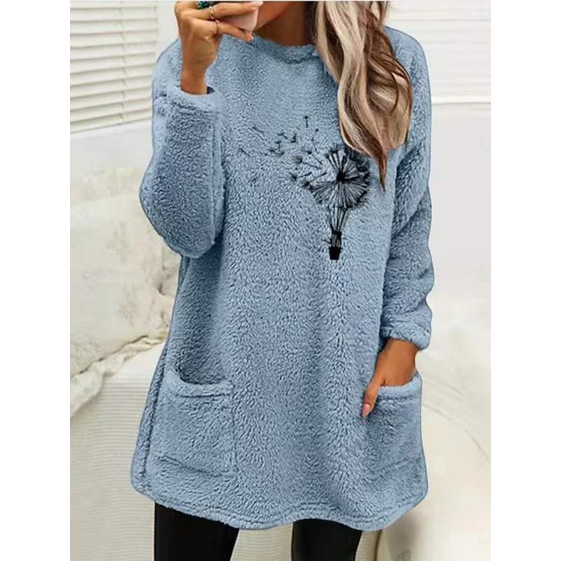 Women's Pullover Sweatshirt Floral Casual Long Sleeve Round Neck Long Tops Street Dailywear Casual Pocket White Pink Blue Gray Fall Winter3