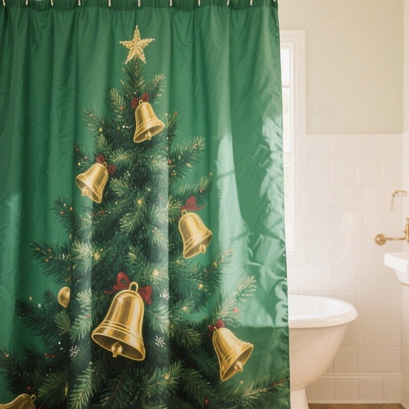 Christmas Shower Curtain, Waterproof Holiday Bathroom Curtain with Festive Patterns, Decorative Xmas Window Curtain for Home Party Atmosphere3
