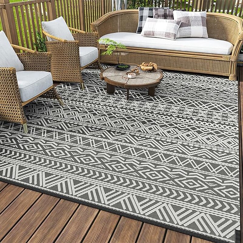 Outdoor Mat - Heavy-Duty Plastic Straw Indoor/Outdoor Mat, Beige & Brown Floral pattern, Non-Slip Patio Mat for Deck, RV, Camping, Balcony, Backyard - Easy-Clean Floor Protection, Outdoor Rugs High Qu
