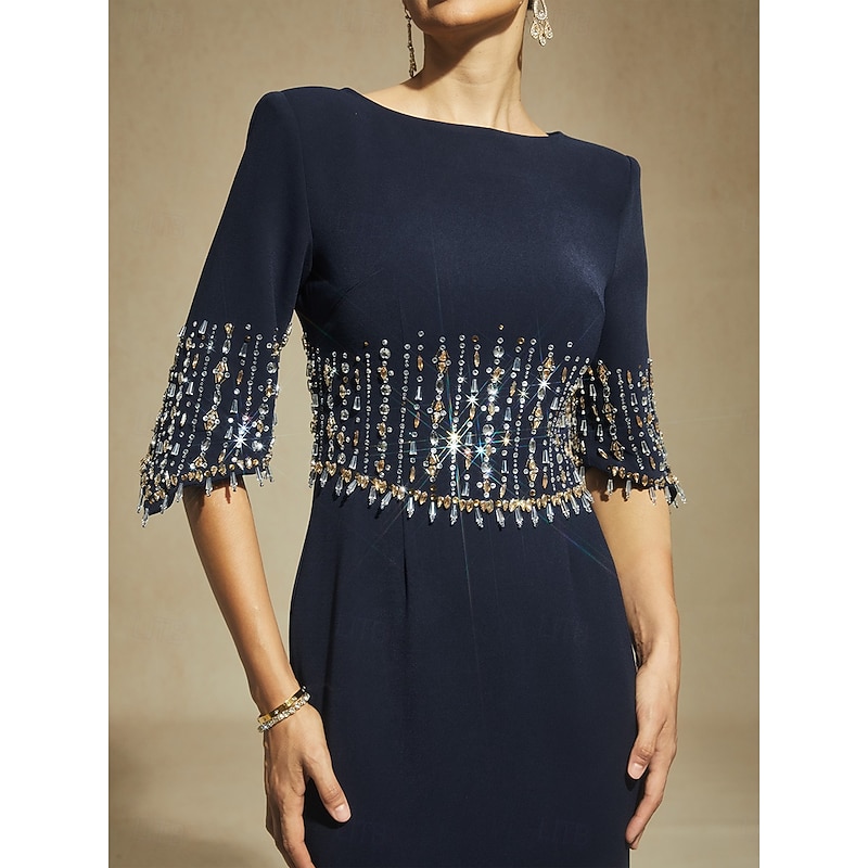 Women's Maxi Dress Trumpet Mermaid Dress A Line Dress Elegant Party Semi Formal Evening Party Regular Fit Floral Half Sleeve Boat Neck Navy Blue Summer Spring Fall Winter3