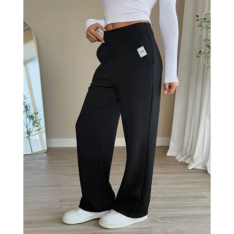 Women's Culottes Wide Leg Chinos Streetwear Casual Full Length Medium Waist Plain Pocket Elastic Waist Comfortable Micro-elastic Outdoor Vacation Daily Black Spring Fall Regular Fit2