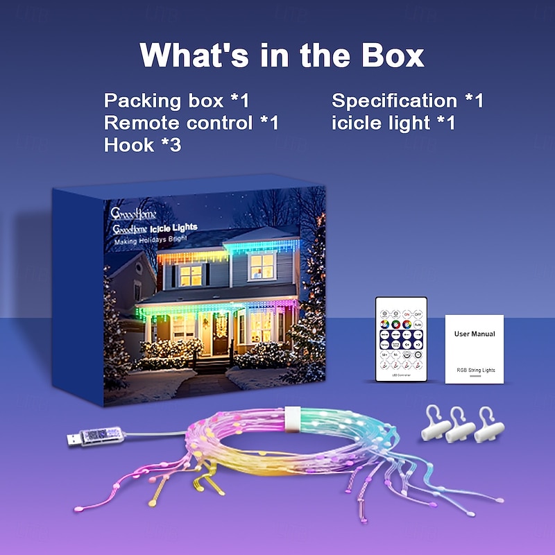 Led Icicle Lights Outdoor, LED RGB Smart Programmable Icicle Christmas Light for Outside,Color Changing LED Connectable Music Sync for House Decorations,Holiday,Red White Blue Independence Day3