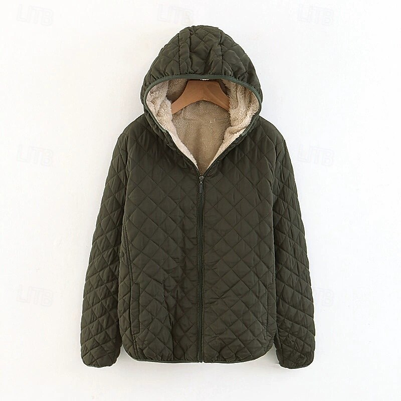 Women's Puffer Jacket Quilted Jacket Casual Jacket Comfortable Breathable Zipper Pocket Casual Plain Vacation Street Casual Daily Wear Zipper Short Hooded Regular Fit Long Sleeve Outerwear Black Red