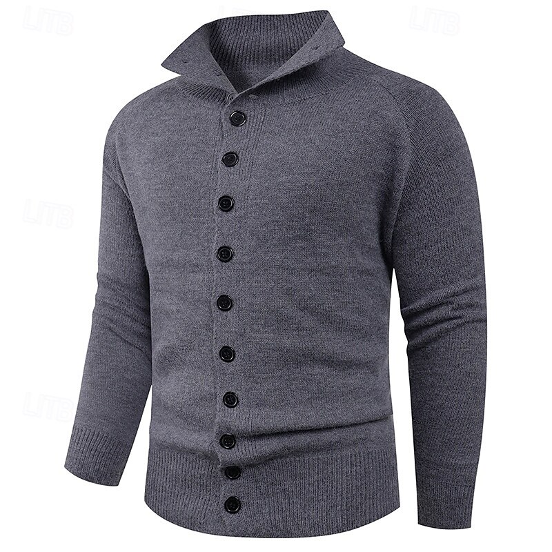 Men's Cardigan Sweater Cropped  Sweater Knit Sweater Ribbed Knit Regular Tops Buttons Plain Lapel Fashion Classic Vacation Daily Wear Clothing Apparel Fall Winter Black Pink S M L2