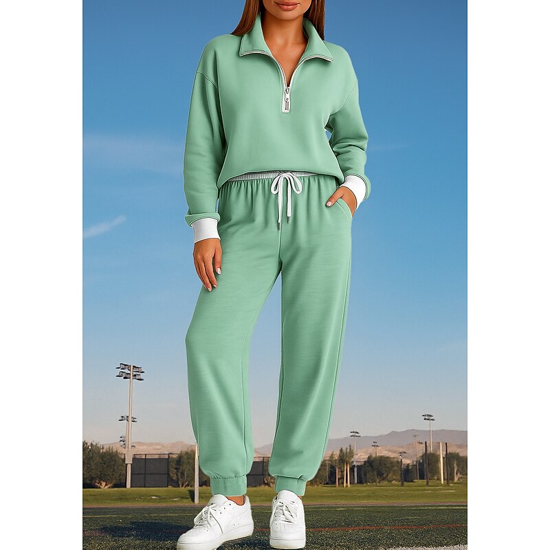 Women's Sweatshirt Tracksuit 2 Piece Tracksuit Pockets Zipper Color Block Clothing Suit Fall Red Royal Blue Vocation Outdoor Travel Lightweight Fashion Long Sleeve Sport Activewear Stretchy Regular