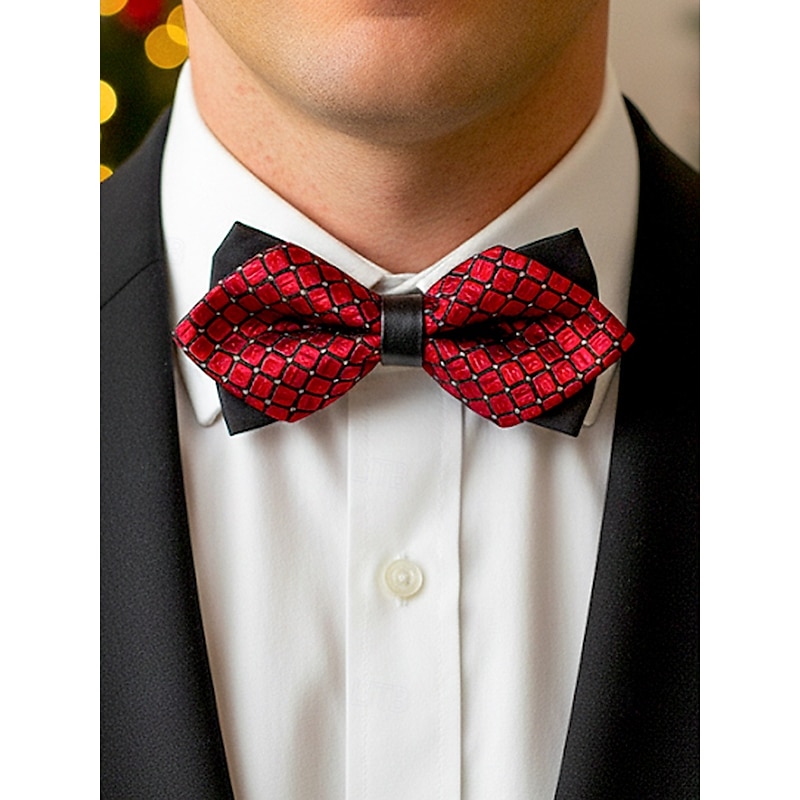 Men's Christmas Bow Tie with Geometric Pattern, Adjustable Pre-Tied Formal Tuxedo Accessory, Multiple Color Options for Holiday Parties and Gifts4