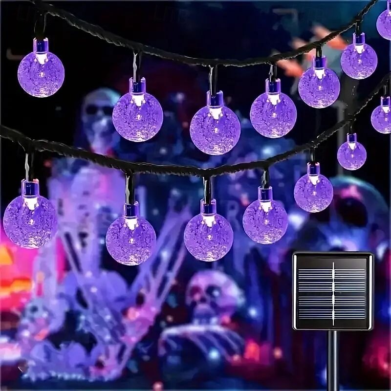 2pcs Purple LED Solar String Lights Crystal Ball 6.5m 30LED Outdoor Lights 8 Modes Waterproof Suitable for Garden Porch Wedding Yard Halloween Christmas Party Decoration3