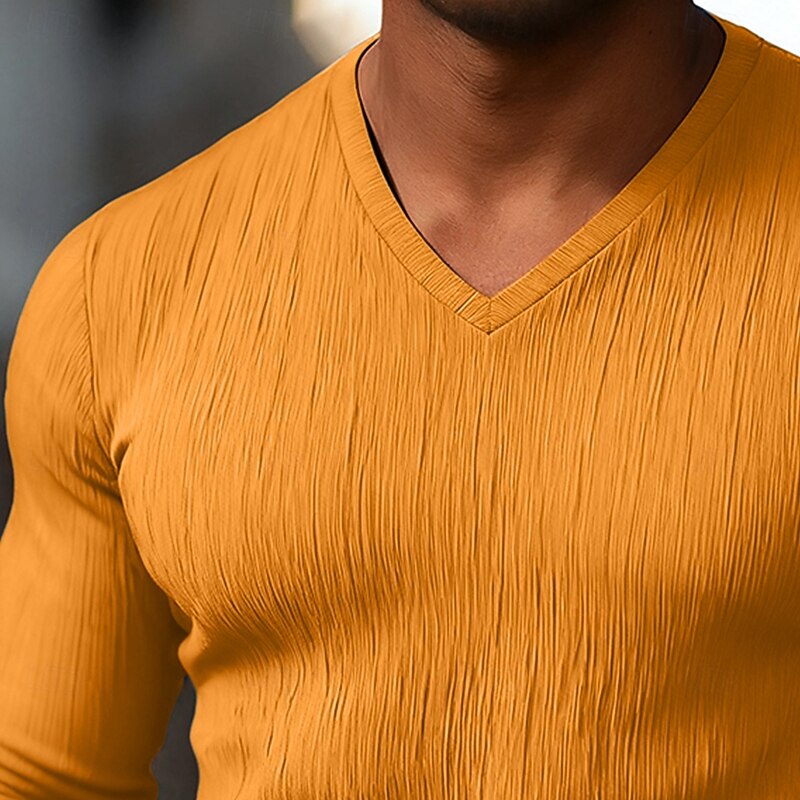 Men's T Shirt Tee Top Long Sleeve Shirt Long Sleeve V Neck Spring Fall Winter Plain Pit Strip Fashion Designer Basic Knitting Vacation Street Casual Pink Blue Red Top Tee for Men3