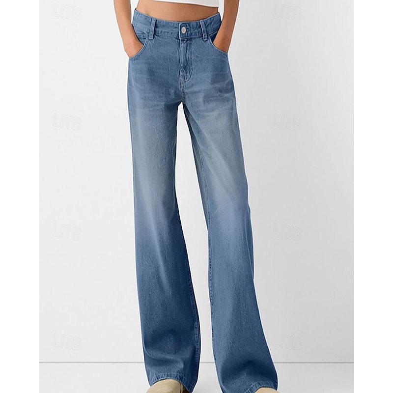 Women's Jeans Culottes Wide Leg Chinos Vacation Streetwear Basic Full Length Medium Waist Plain Pocket Elastic Waist Comfortable Micro-elastic Outdoor Vacation Daily Black Blue Light Blue Spring Fall