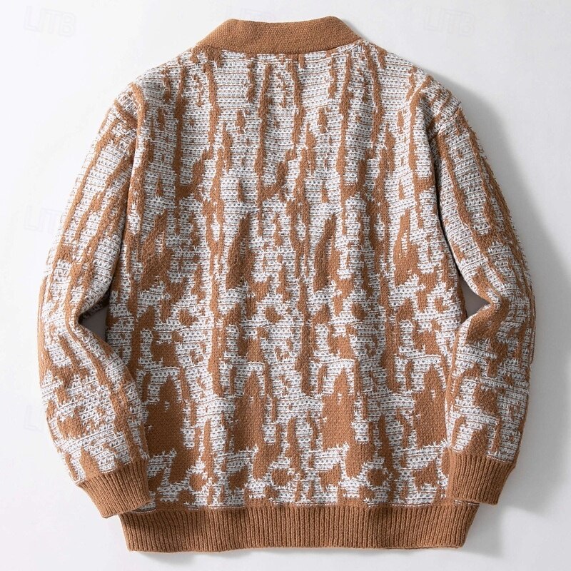 Men's Sweater Cardigan Sweater Ribbed Knit Regular Tops Knitted Plain V Neck Vacation Fashion Casual Daily Wear Clothing Apparel Fall Winter Brown M L XL3