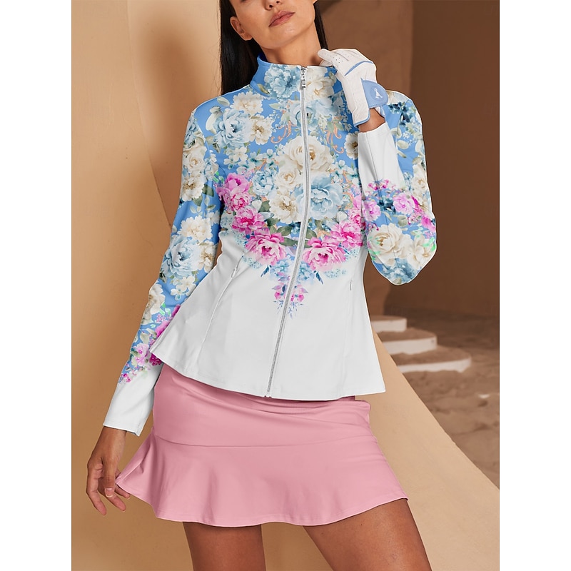 Women's Golf Jacket Blue Long Sleeve Top Ladies Golf Attire Clothes Outfits Wear Apparel4