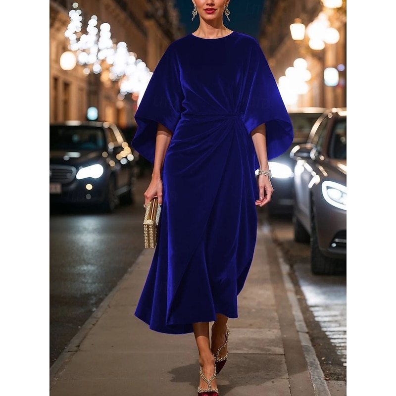 Women's Midi Dress Fit And Flare Dress Elegant Party Cocktail Outdoor Party Wedding Guest Regular Fit Solid Color Long Sleeve Crew Neck Black Red Blue Green Spring Fall Winter3