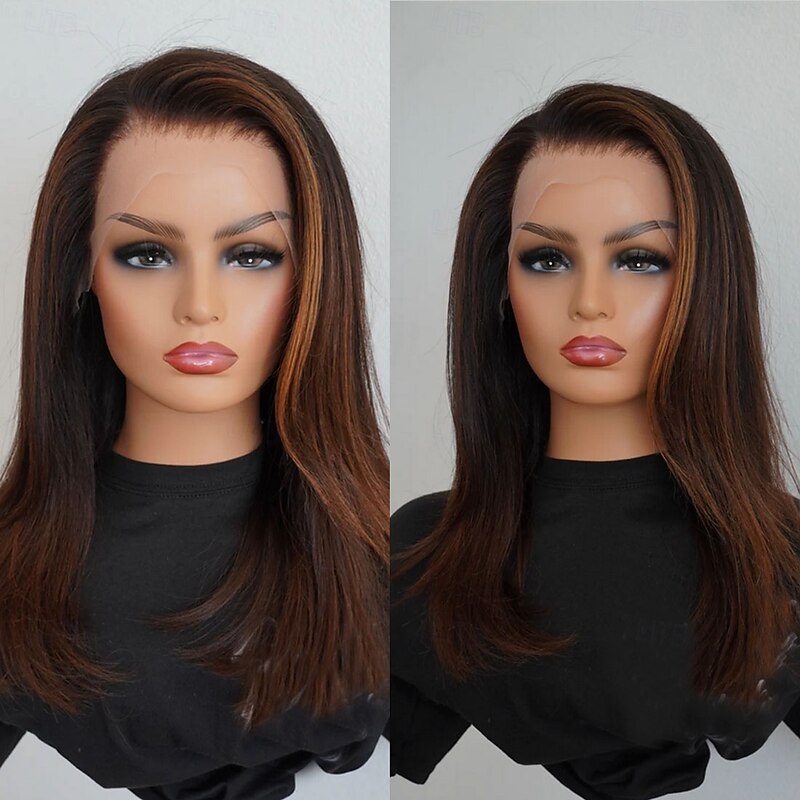 Human Hair 5x5 Closure 13x4 Lace Front Wig Free Part Brazilian Hair Straight Brown Wig 150% 180% Density with Baby Hair Highlighted / Balayage Hair 100% Virgin Glueless Pre-Plucked For Women Long4