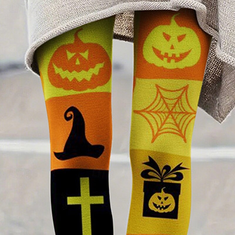 Women's Leggings Cozy Leggings Basic Casual Full Length High WaistPantsHalloween Pumpkin Printing Thermal Warm Comfortable Stretchy Vacation Casual Daily Orange Fall Winter Slim Fit2