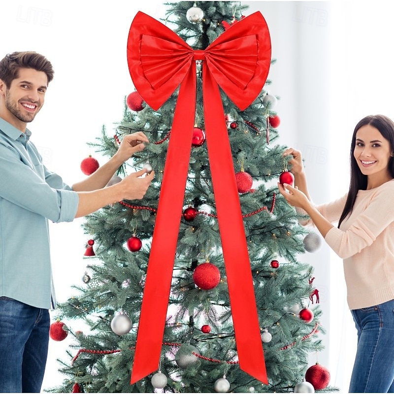 6 Ft Large Christmas Bows for Christmas Tree Decoration Big Red Velvet Bow for Window Front Door Porch Indoor Outdoor Home Room Party Hanging Christmas Xmas Decoration
