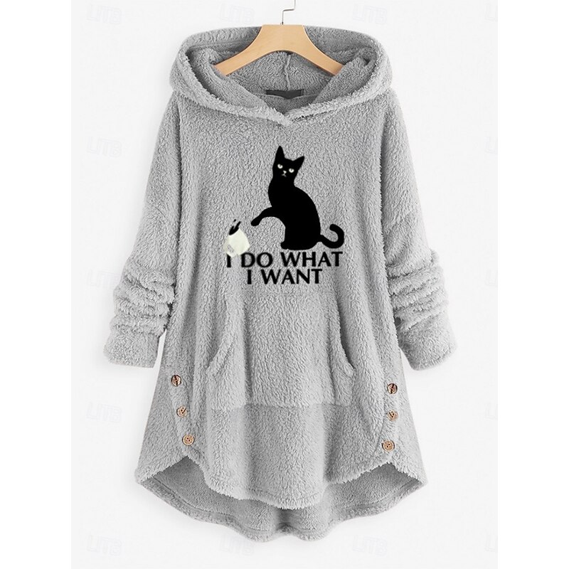 Women's Pullover Hoodie Sweatshirt Cat Casual Long Sleeve Hooded Long Tops Street Dailywear Casual Pink Wine Dark Pink Blue Gray Fall Winter4